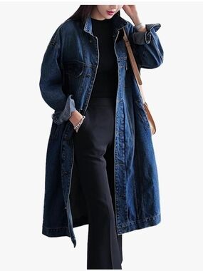 Dark Blue Denim Longline Jacket - Women